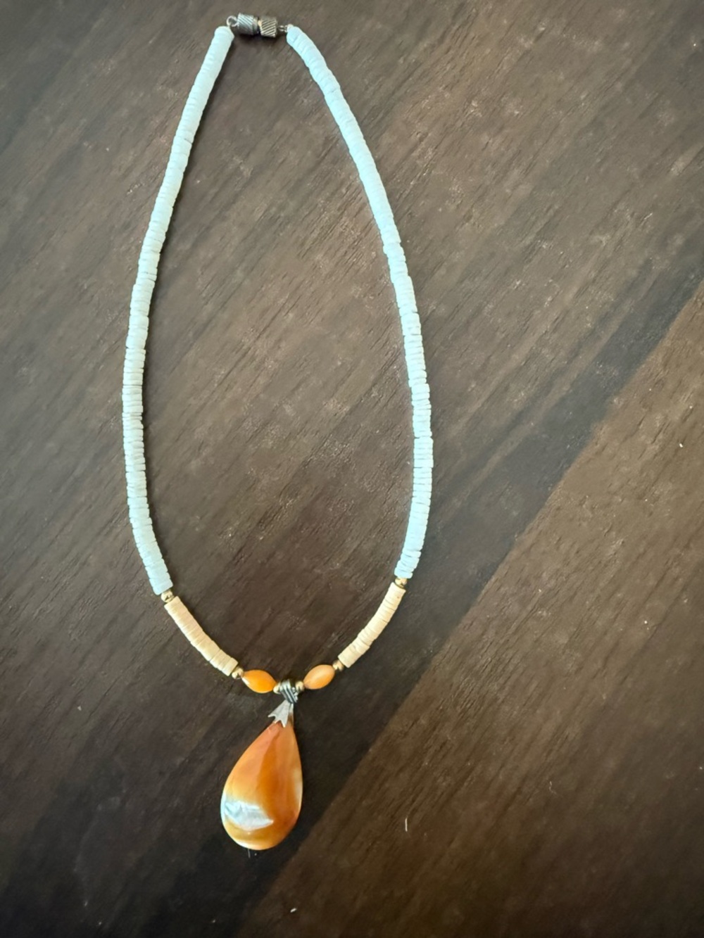Handmade Beaded Necklace with Orange Teardrop Pendant